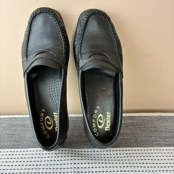 Dexter Comfort Women’s Handcrafted Black Pebble Leather  Loafer Shoes Size 8 - Picture 4 of 6